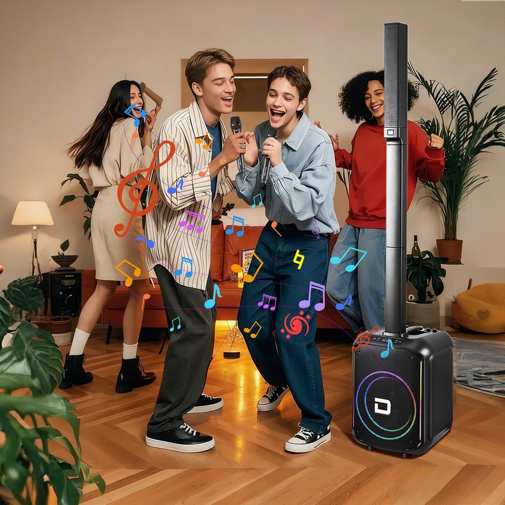 Powered Portable Column Array PA System 3 Tweeter Column Speaker &12'' Subwoofer