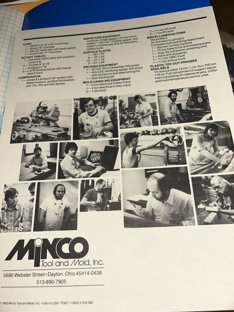 1982 MINCO TOOL & MOLD Advertising Folder Dayton, OH