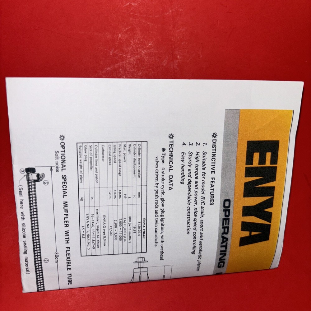 ENYA 120-4C INTRUCTION AND PARTS SHEET