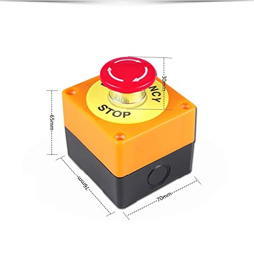 Emergency Stop Push Button Switch,1 NC Waterproof IP65 Red Sign Yellow