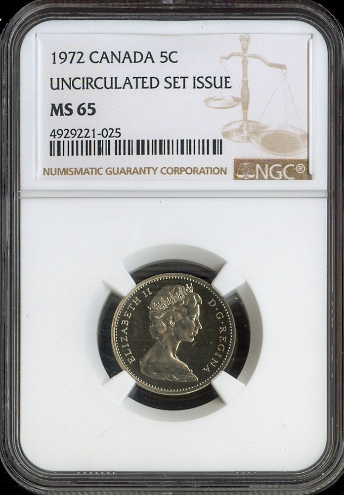 1972 Canada 5 Cents 5C NGC MS65 - Quality