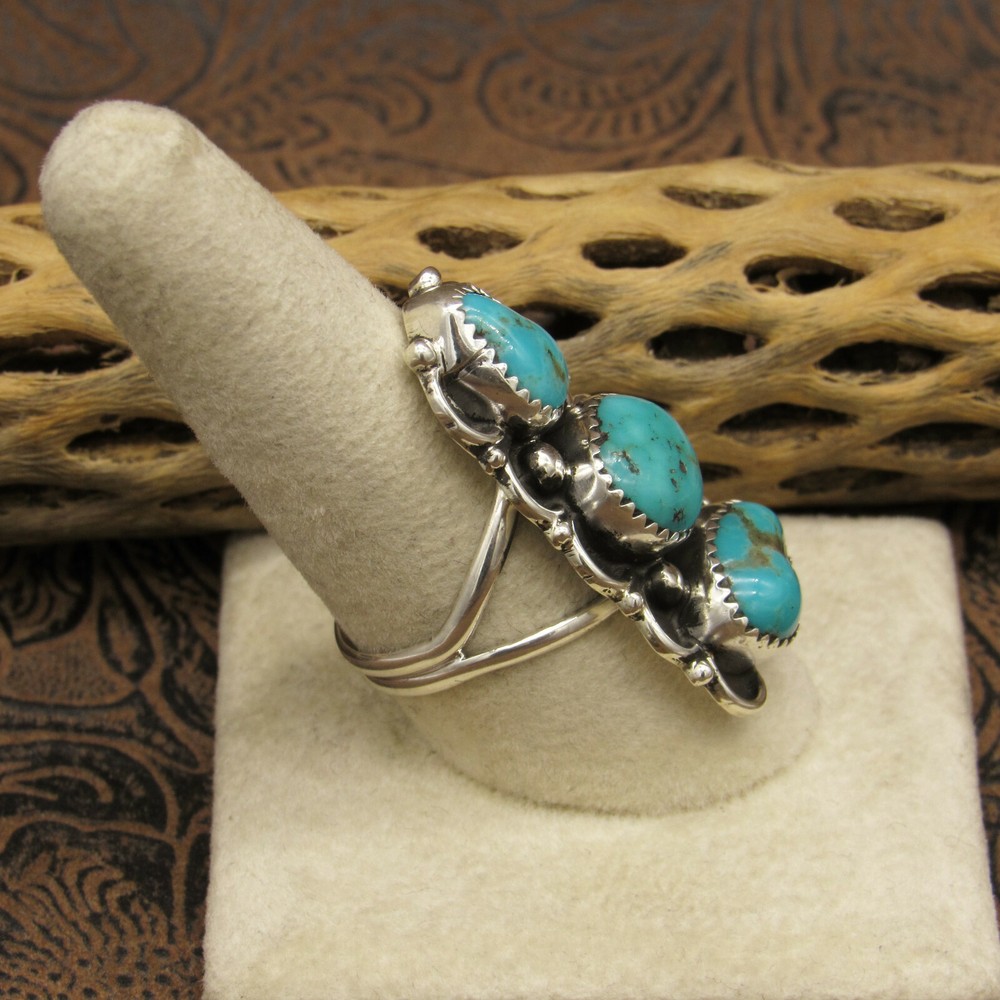 Southwest Sterling Silver & Turquoise Ring Size 9 1/4+