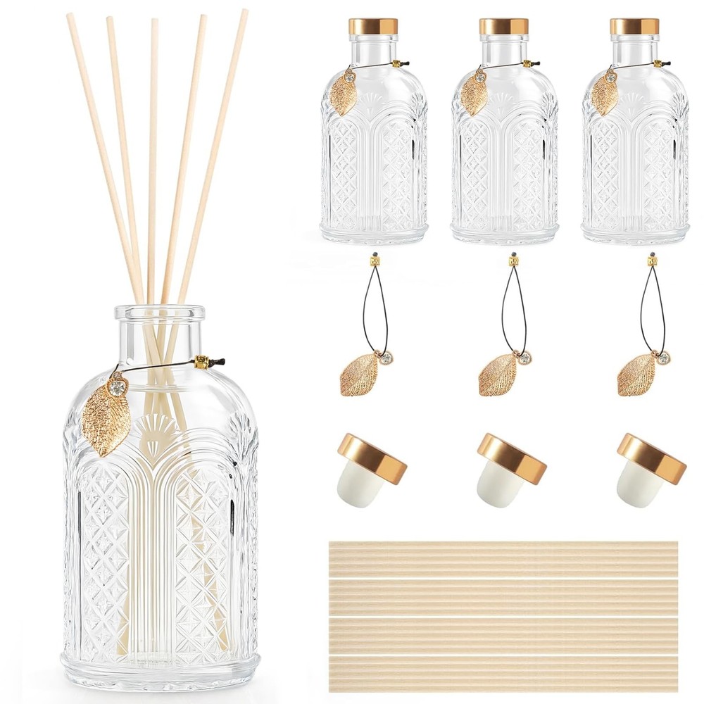 Glass Reed Diffusers Bottles for Home, Diffuser Bottles with 20PCS Reed Diffu...