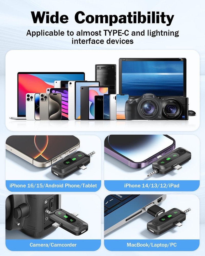 3in1 Wireless Lavalier Microphone for iPhone/Android/Camera/iPad, mini Microp...