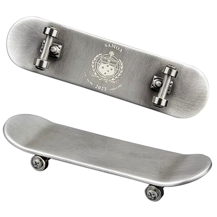 2023 $5 Samoa 3D Skateboard Shape One Ounce Fine Silver Coin