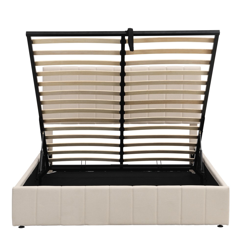 Queen Size Bed Frame Upholstered Platform Bed w/ Hydraulic Storage System
