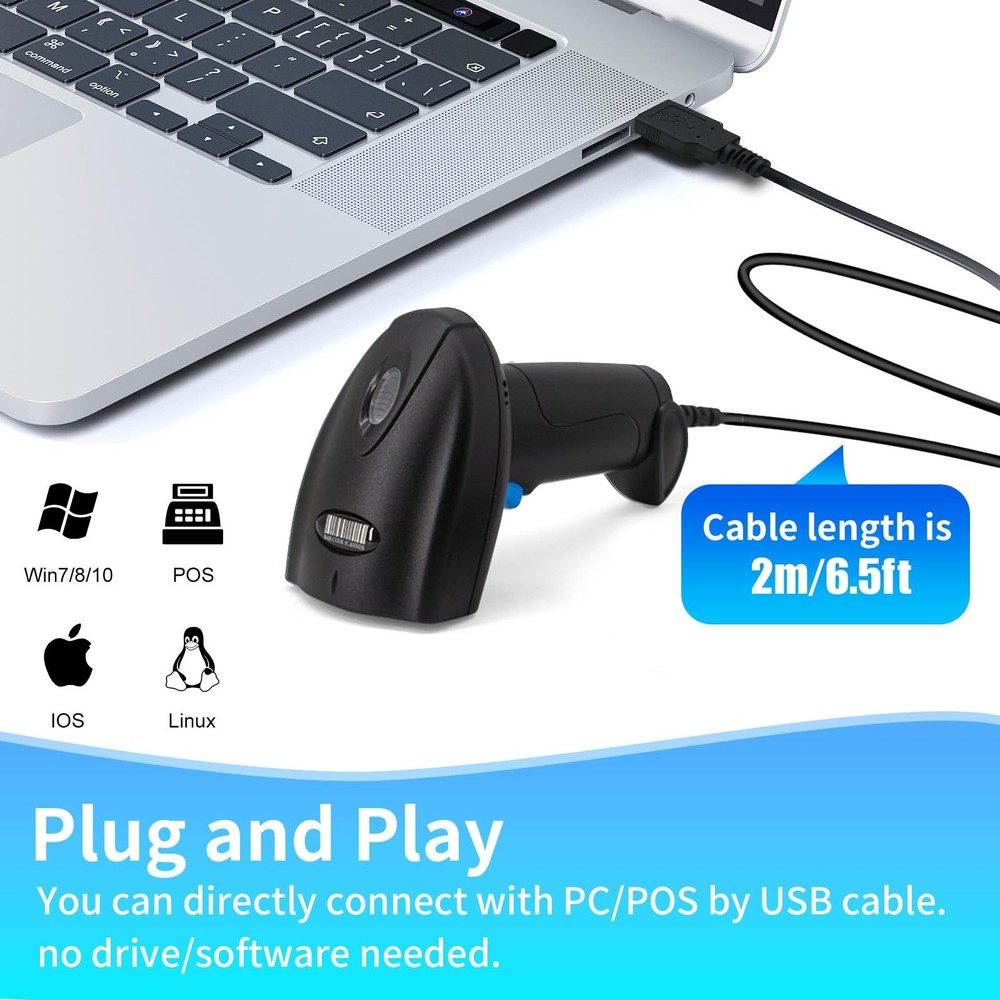 JIAN BOLAND Barcode Scanner USB 1D Wired CCD Barcode Reader Supports Screen Scan
