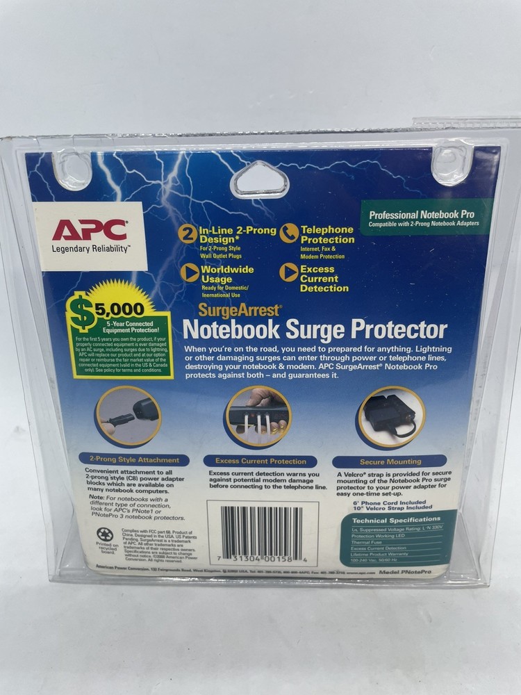 APC Notebook Laptop Portable Surge Protector SurgeArrest PNOTE PRO