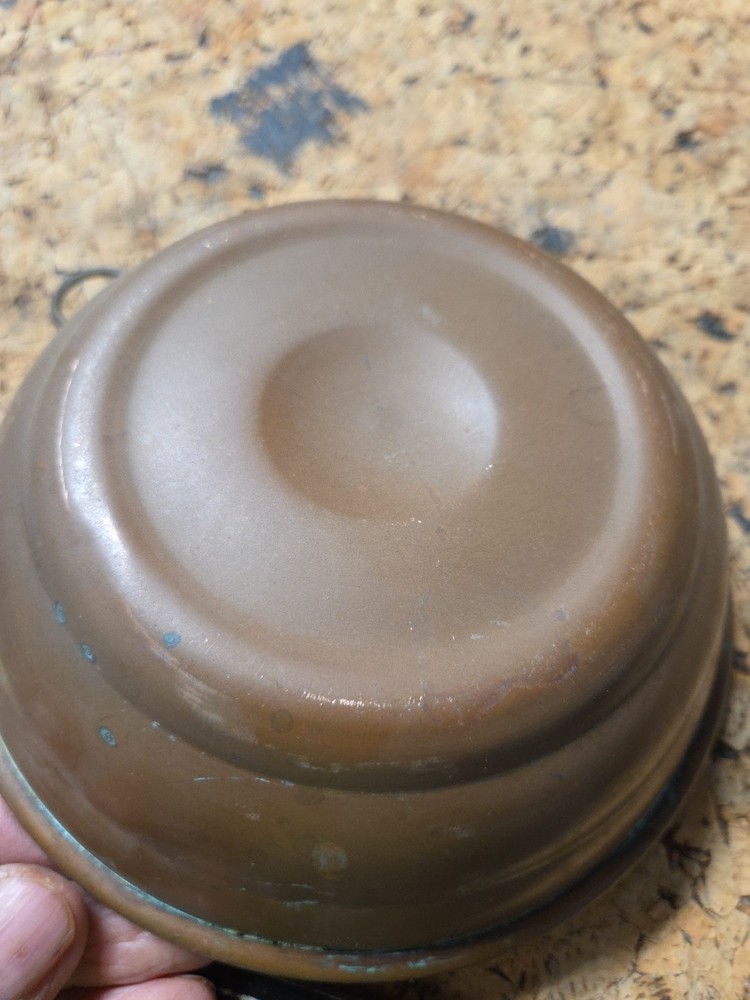 Vintage Copper Tin Lined Bowl Dish 6.5"x 2" Handle Ring