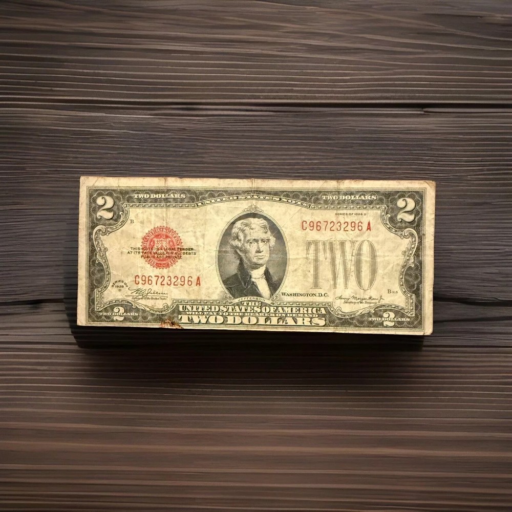 ERROR 1928 D $2 U.S. Red Seal Treasury Note Misaligned Obverse Print & Sheet Cut