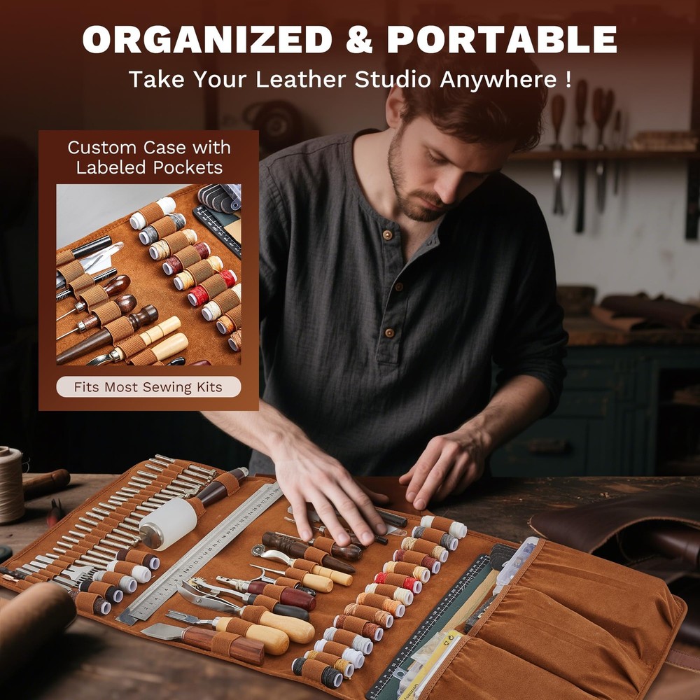 SAKERNEO Leather Working Tools kit Max Version with Custom Version, BROWN
