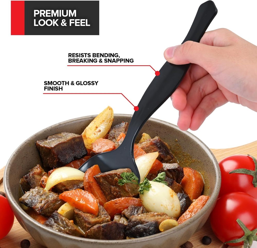 12 Count Disposable Serving Spoons, Black Plastic Spoons for