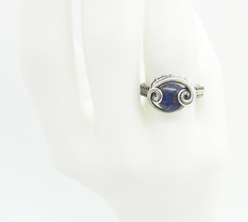 Adjustable Lapis Lazuli Wire-Wrapped Ring in Sterling Silver