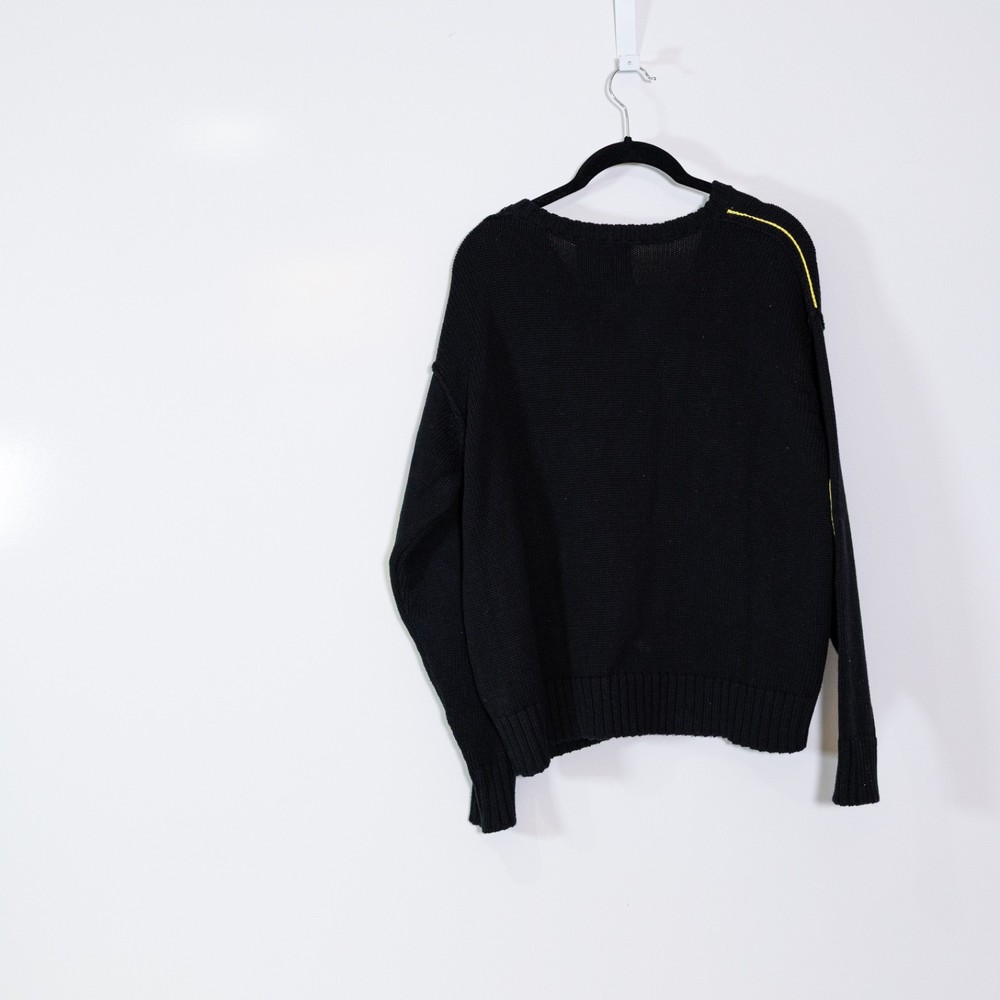 Kerri Rosenthal Cotton Knit Stretch Heart Elbow Patchwork Pullover Sweater Black