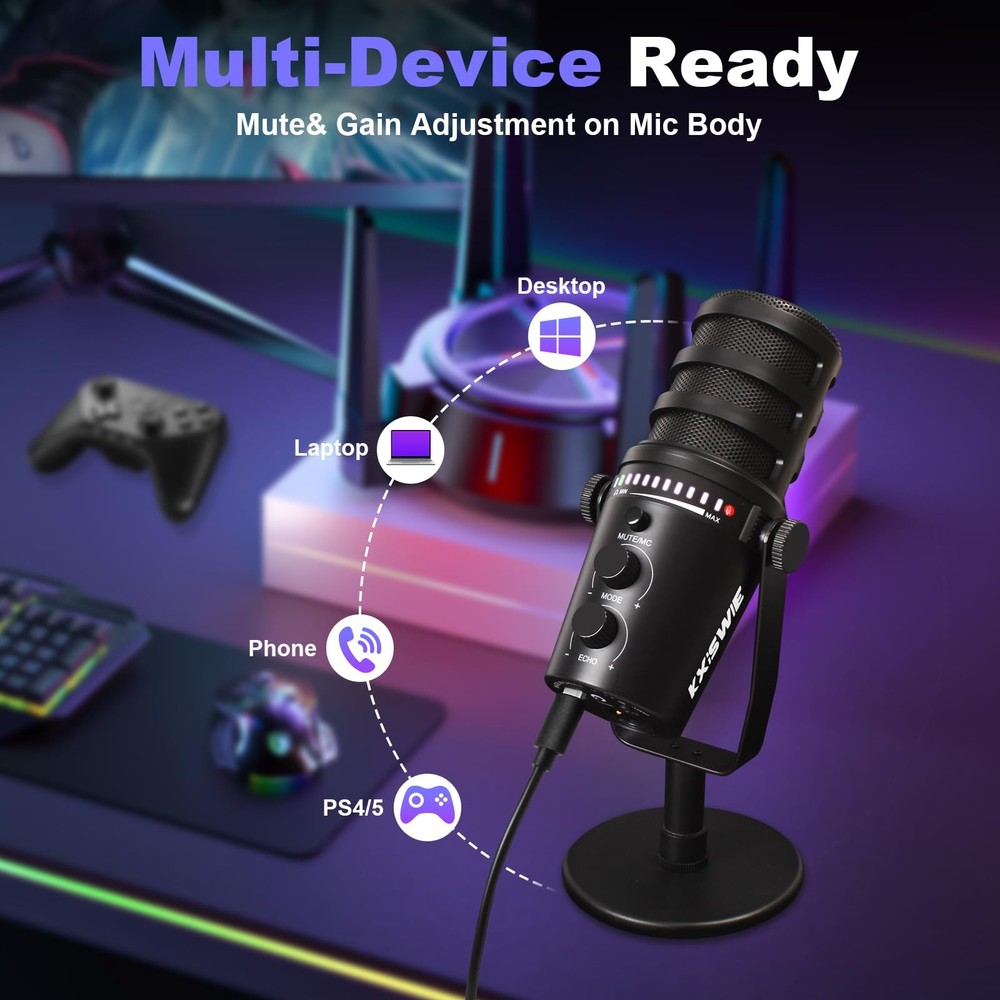 Professional Dynamic USB Microphone for Streaming Podcast Recording Gaming, w...