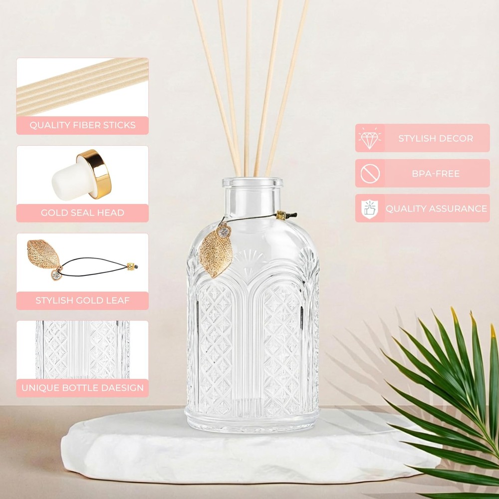 Glass Reed Diffusers Bottles for Home, Diffuser Bottles with 20PCS Reed Diffu...
