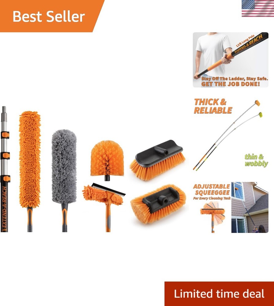 Telescoping Cleaning Kit with 12ft Extension Pole for Windows & Cobs, 20ft