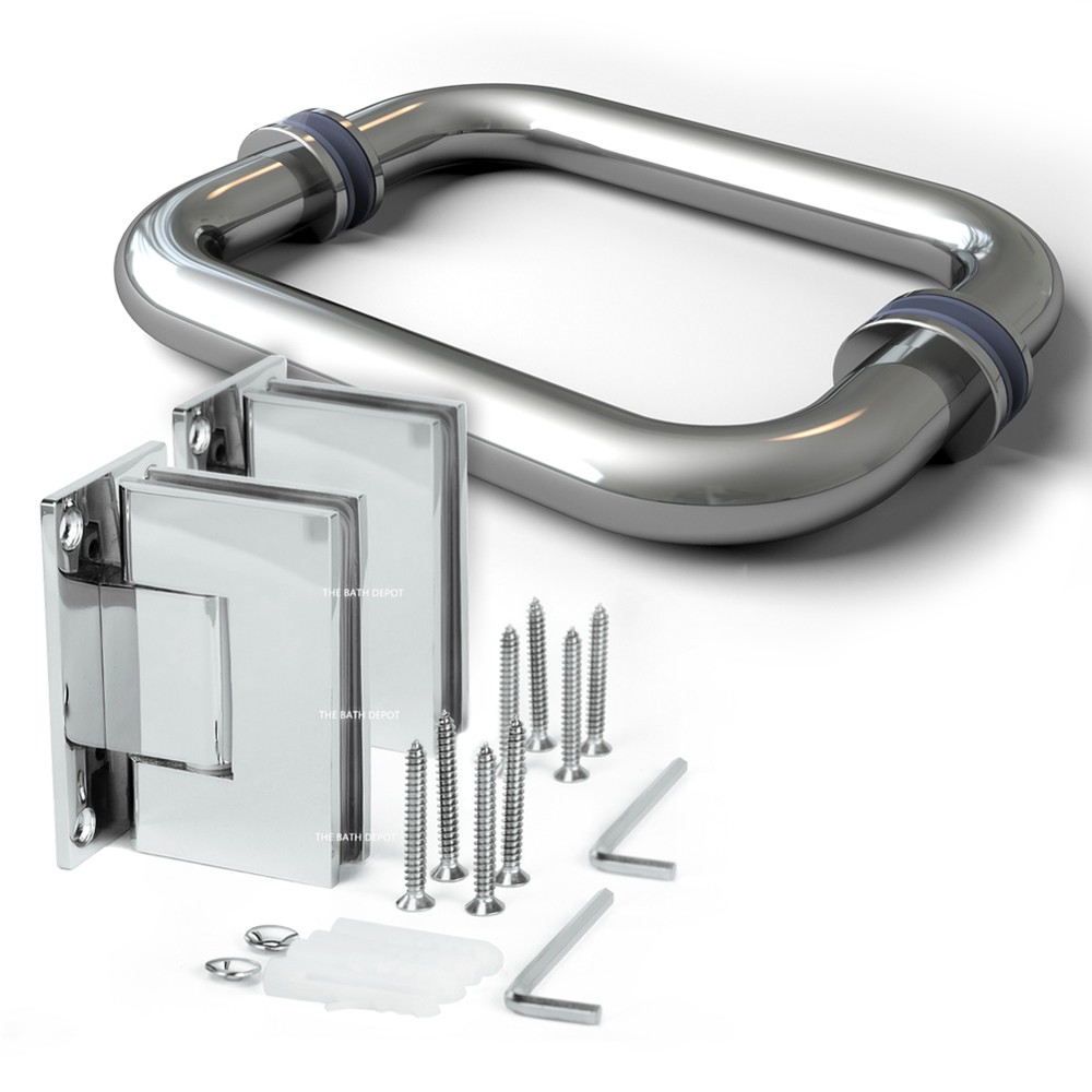 SUNNY SHOWER Stainless Steel Frameless Shower Door Hinge w/ Pull Handle Set