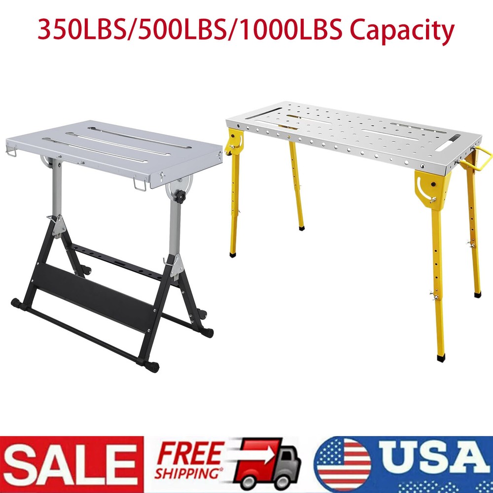 Welding Table, 350/500/1000 LBS Capacity Folding Welding Workbench With Wheels
