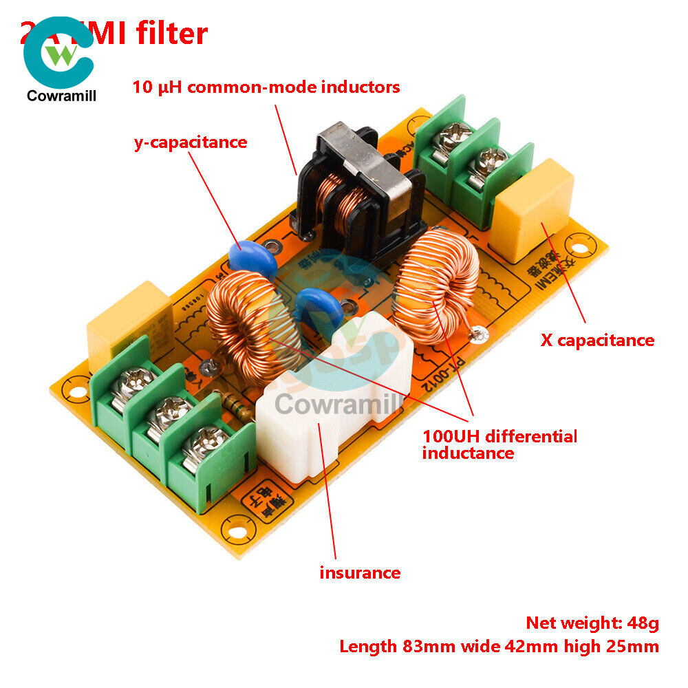 10MH EMI Anti-Interference High Power AC Power Filter Module Board 2A 4A 10A 20A