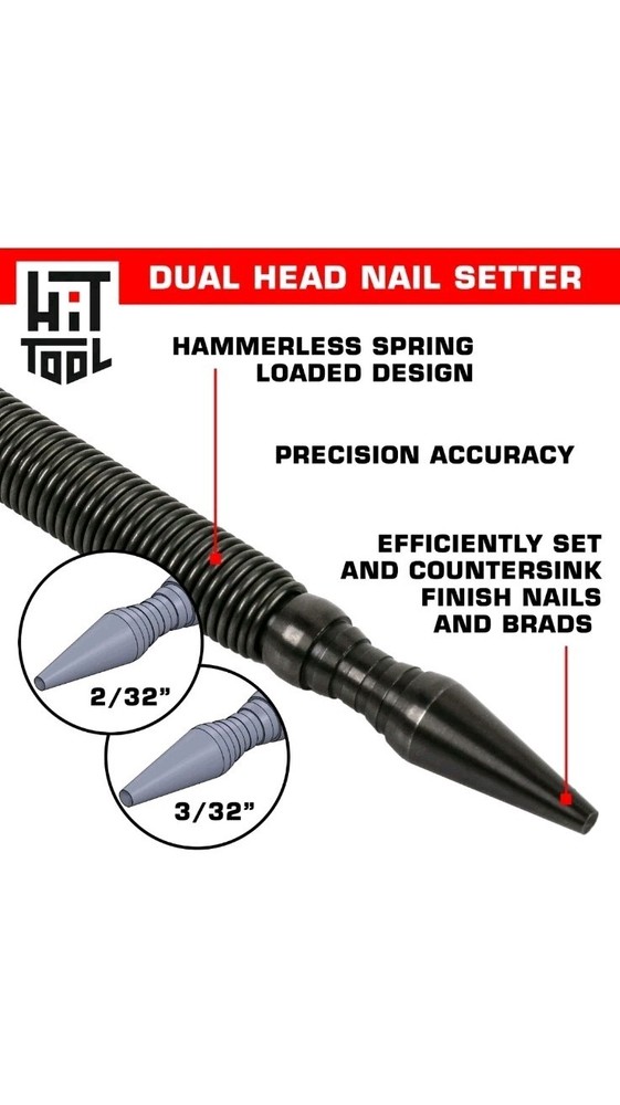 HIT Tool 2/32" (#2) & 3/32" (#3) Nail Set Combination Hammerless Spring Tool