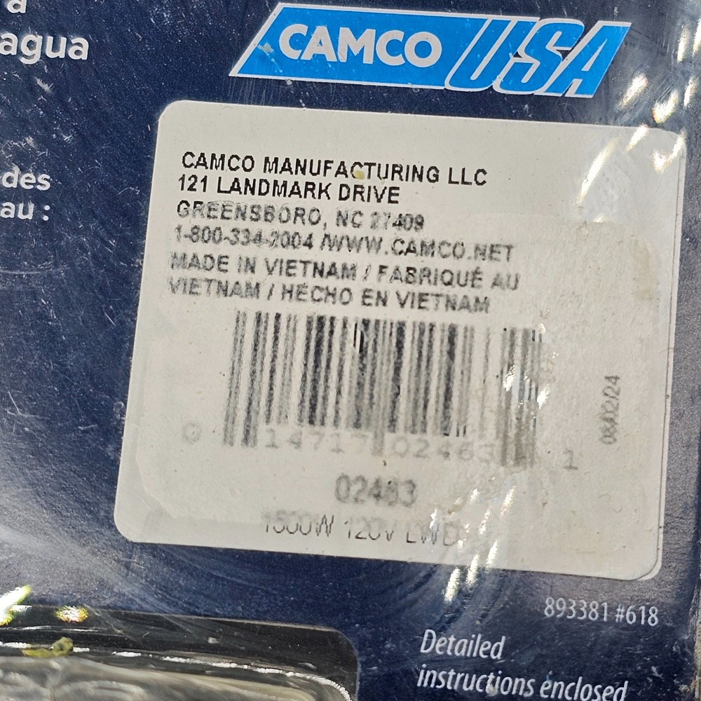 Camco 02463 Screw-In Water Heater Element 1500W 120V