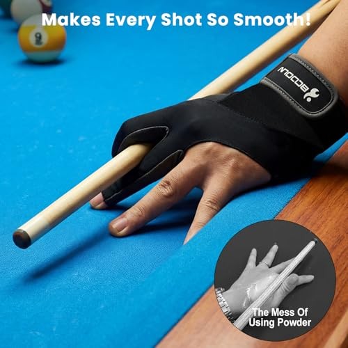 Billiard Pool Gloves for Left Hand 3 Finger, Splicing Process, Large Black