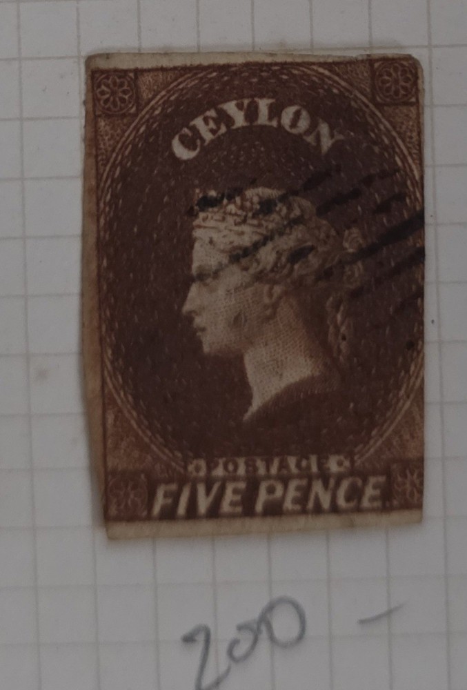 1857, QV, Ceylon, 5d brown, imperforated