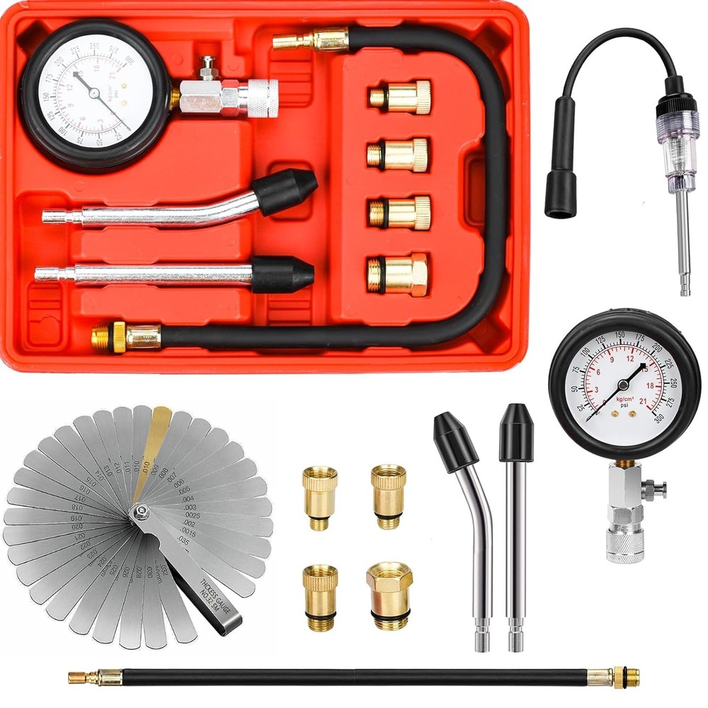 10 Pieces Engine Compression Tester kit with Spark Plug Tester and Metric Imperi