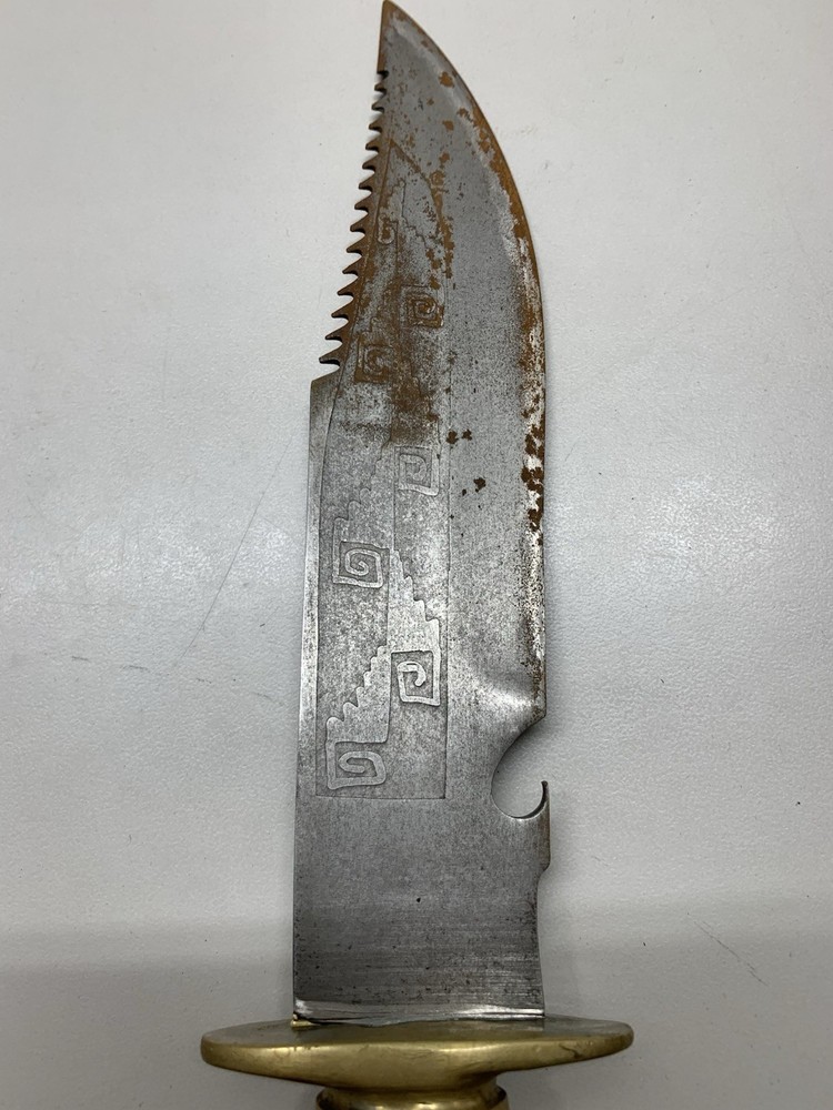 Vintage Mexico Brass Eagle Head Wood Handle Fixed Blade Knife
