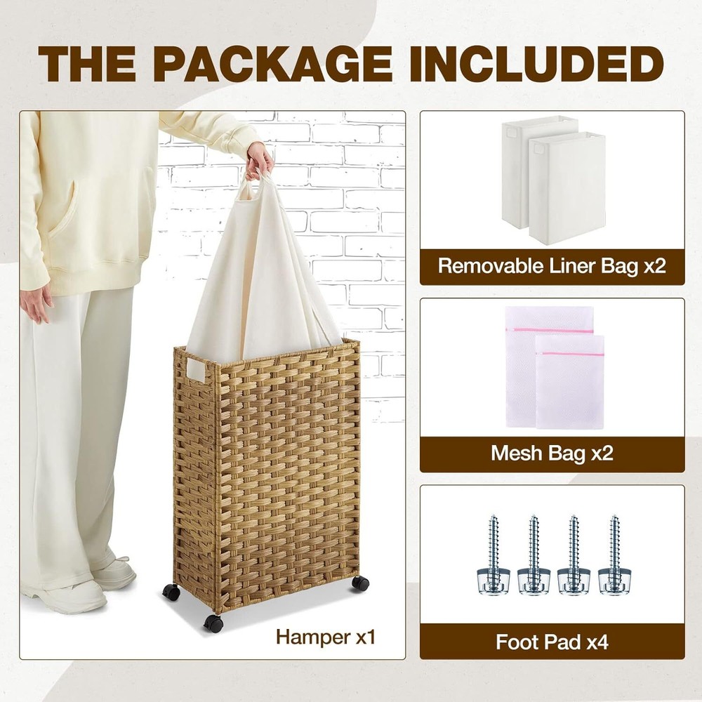 Laundry Hamper with Wheels, 11.9 Gallon (45L) Small Clothes Hamper