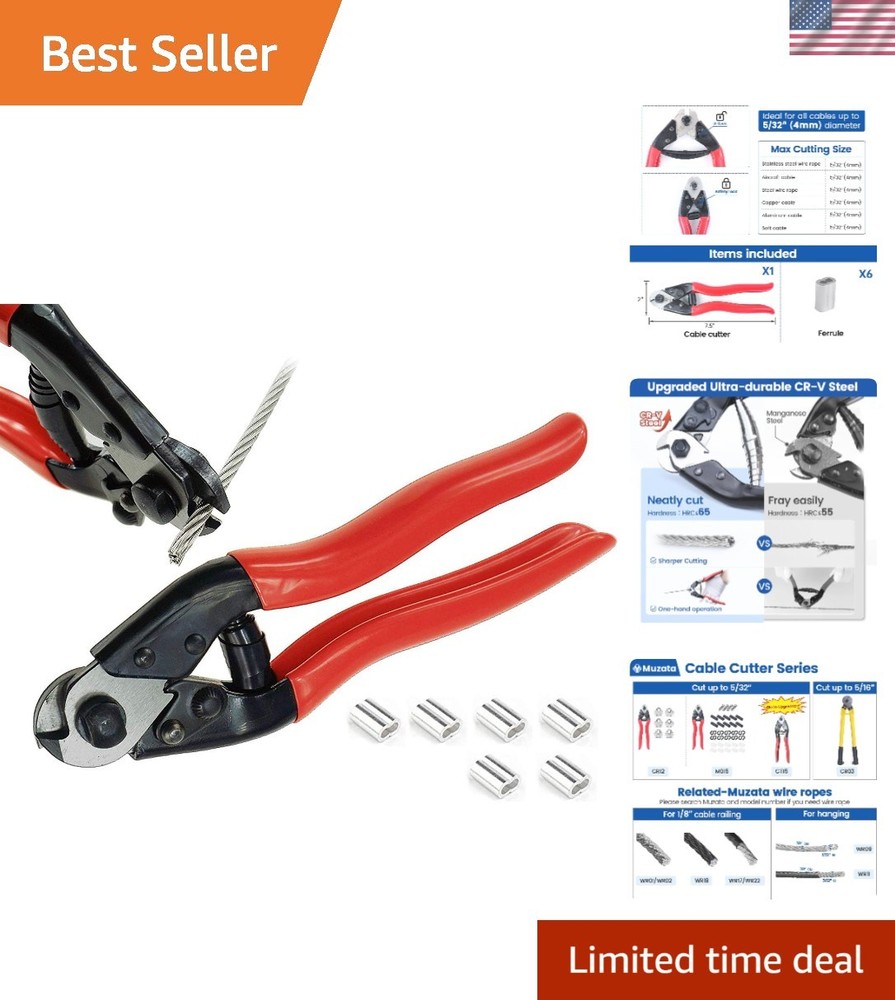 Compact Cable Cutter with Safety Lock & 6 Ferrules – Ideal for Home Projects