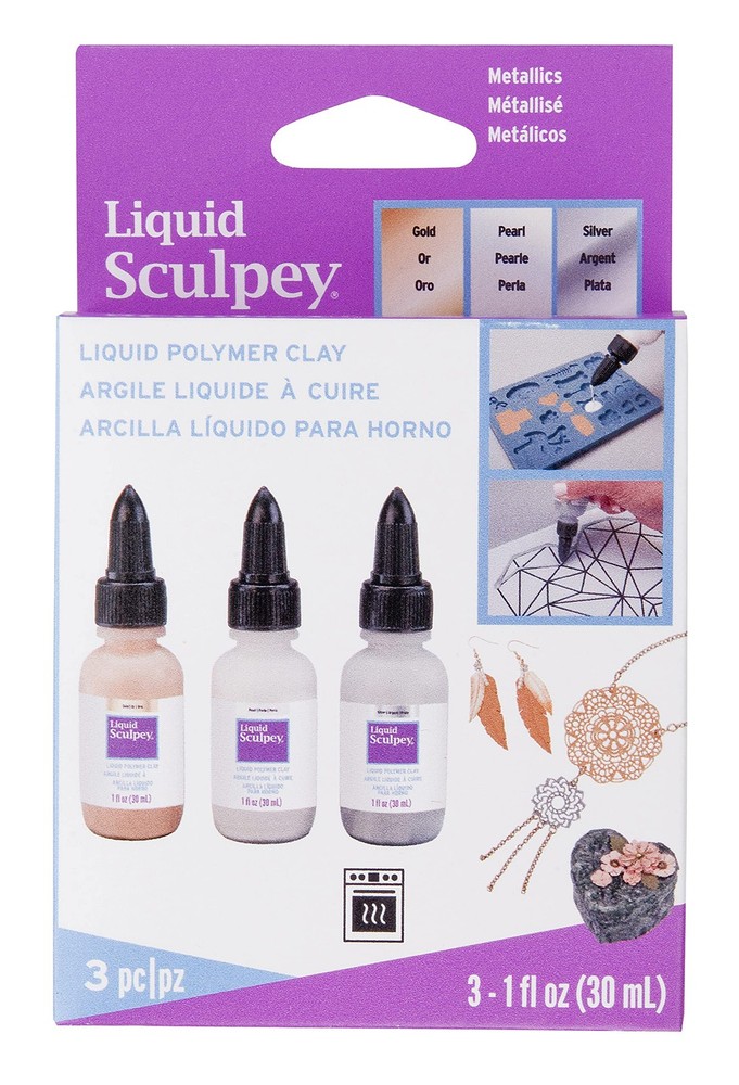 Liquid Sculpey Liquid Polymer Oven-Bake Clay, Metallic Sampler Pack, Three 1 ...