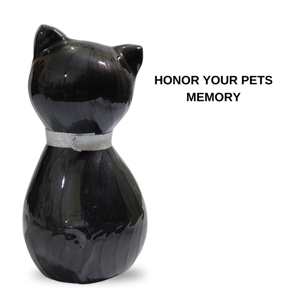 Cat Memorial Urn, Beautiful Container for Ashes - Cremation Keepsake urn BLACK