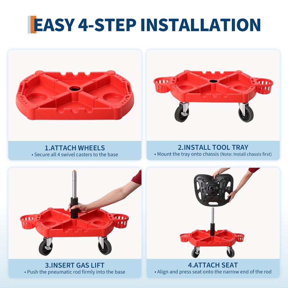 Rolling Garage Stool 19"-25" Height Adjustable Rolling Mechanic Stool for Garage