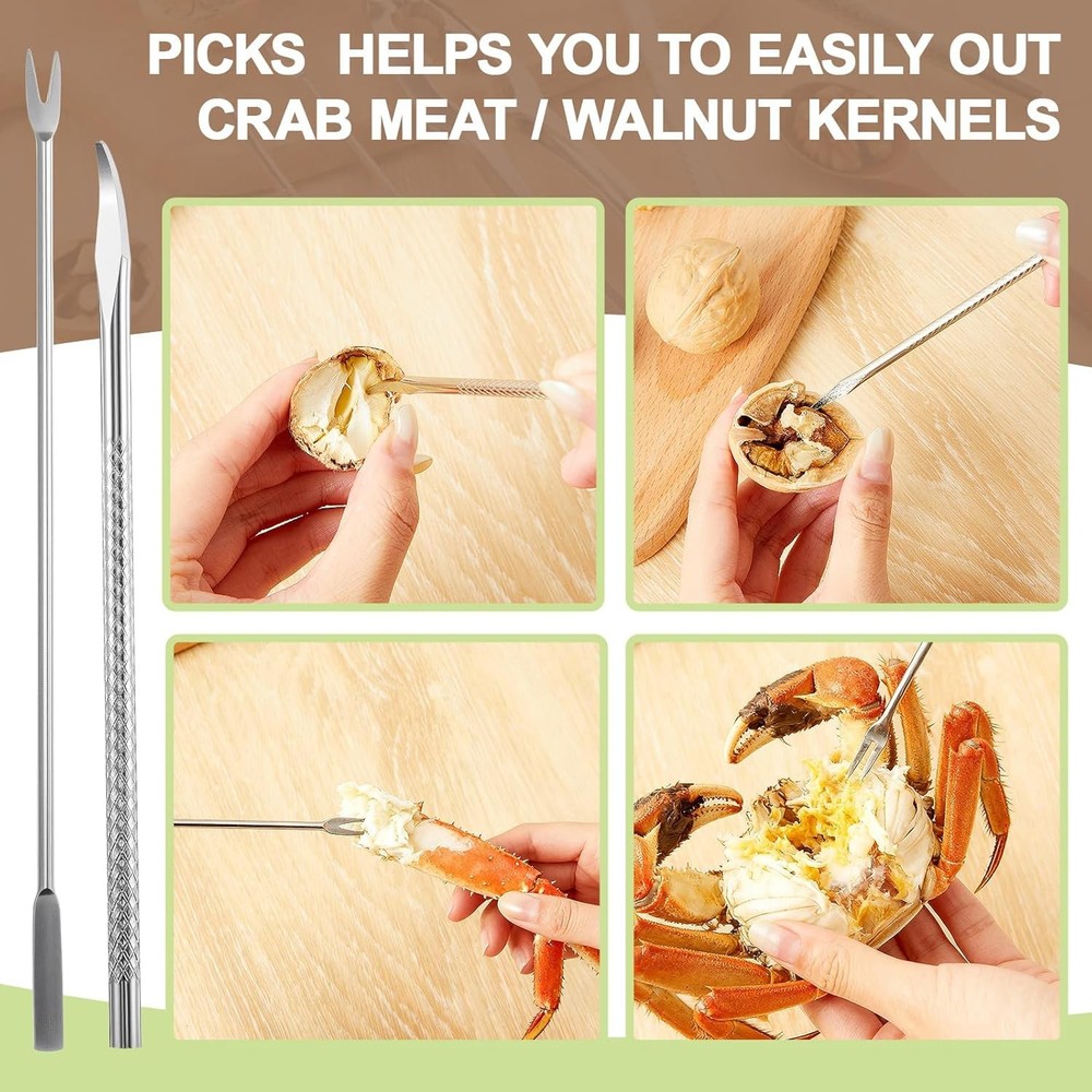 12 Pcs Nut Cracker Set, Crab Crackers and Tools Set, Stainless Steel Nutcracker
