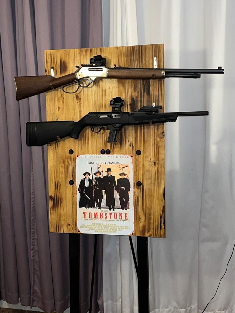 Two Rifle Gun Rack on Wood