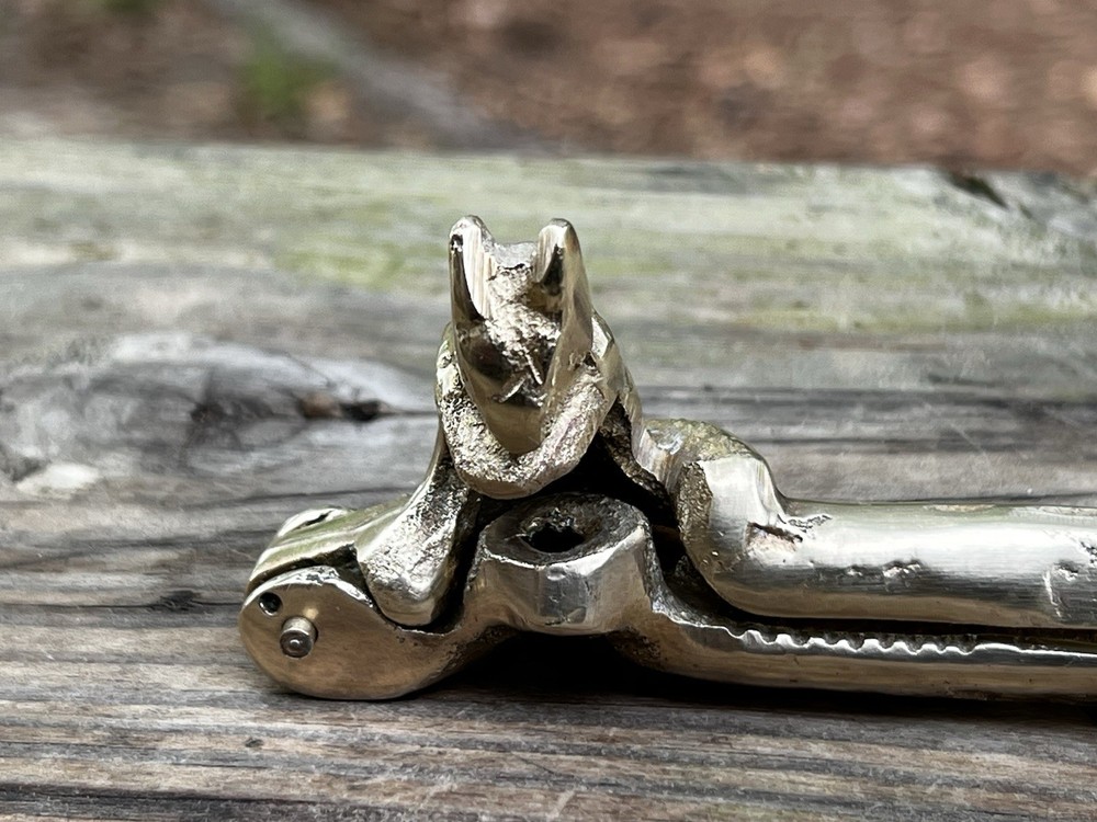 Vintage Nut Cracker SOLID BRASS Squirrel on Log for Hazel Nuts or Small Nuts