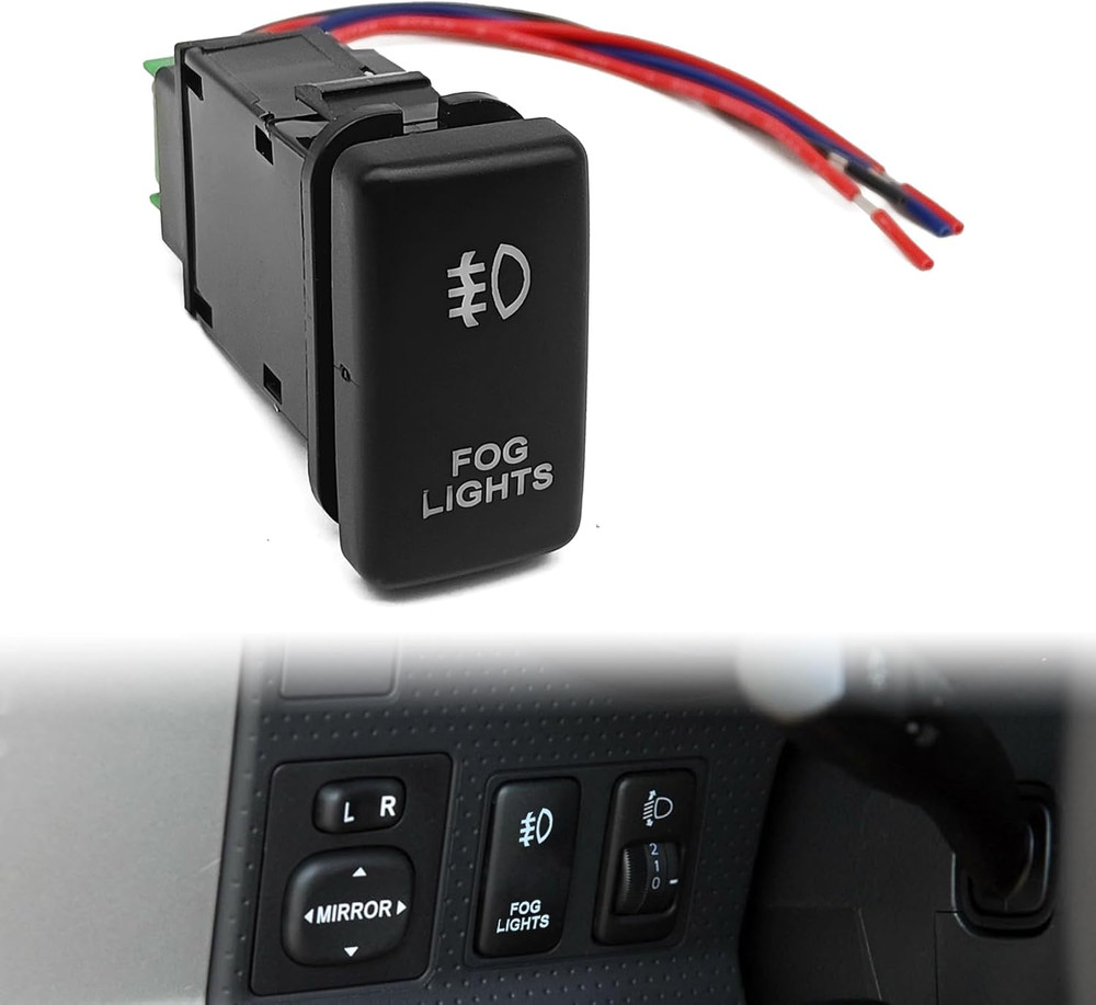 LED Fog Light Symbol Push Button Switch with Connector Wire White Backlit On/Off