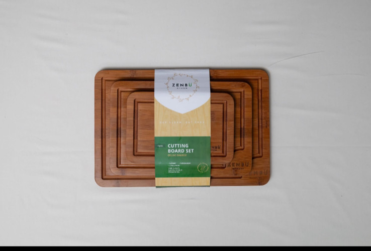 Zenbu Kitchen Bamboo Cutting Board Set – 3-Pack (Dark Bamboo)
