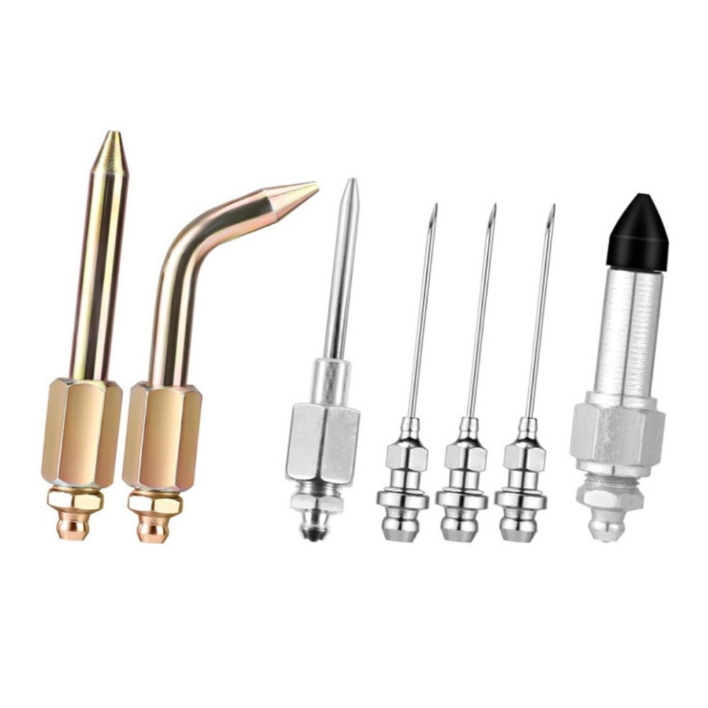 7pcs Grease Needle Tip Kit with Dispenser Rubber Nozzle for Tight Space Access