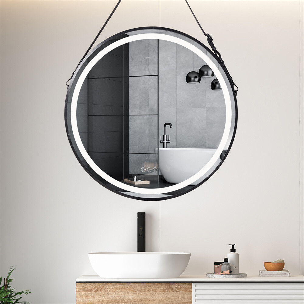 24" / 32" Large Round Bathroom Mirror w light Wall Vanity Makeup Mirror Dimmable