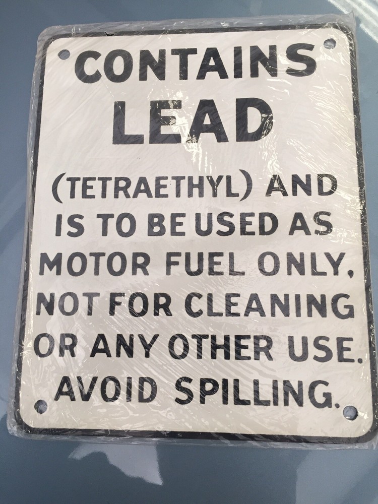 CONTAINS LEAD GAS PUMP SIGN