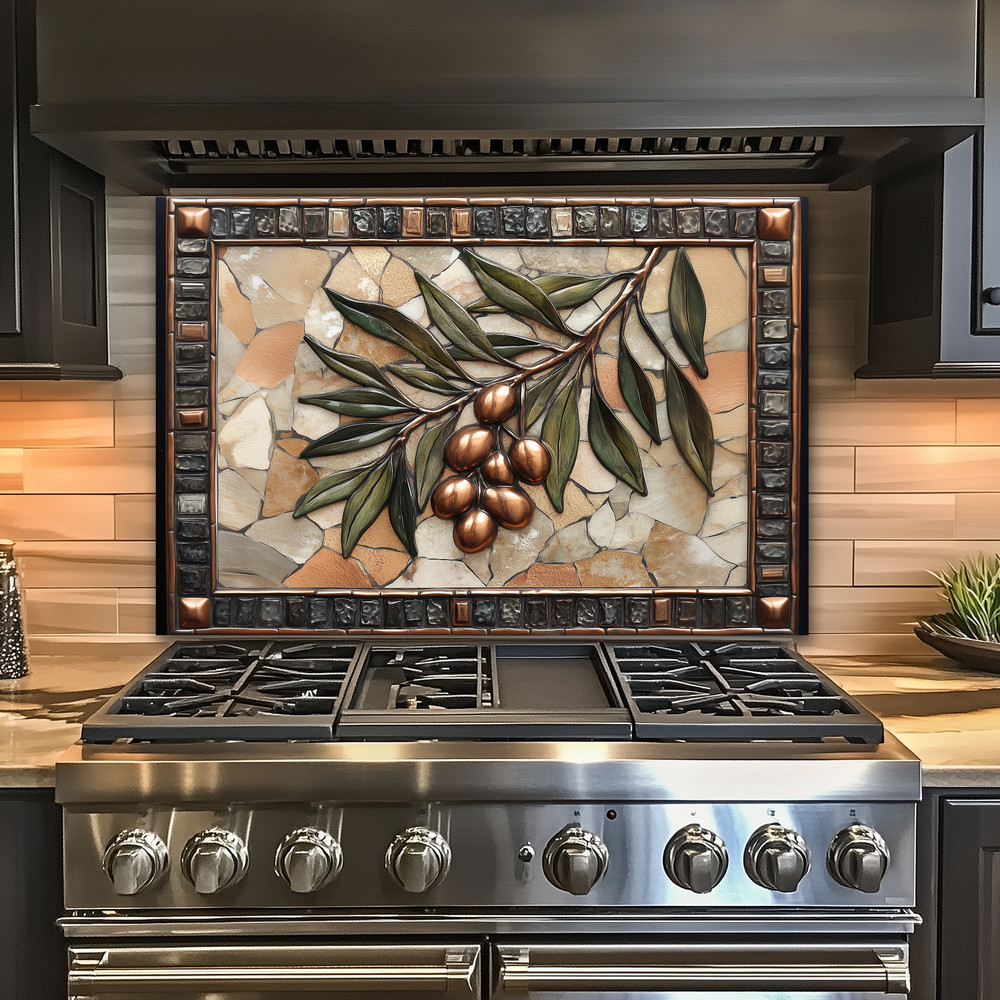 Olive Branch Copper Look Tempered Glass Kitchen Backsplash Panel
