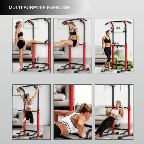 Power Tower Pull Up Bar,Pull-Up Rack Dip Station,Height Adjustable Multi Red