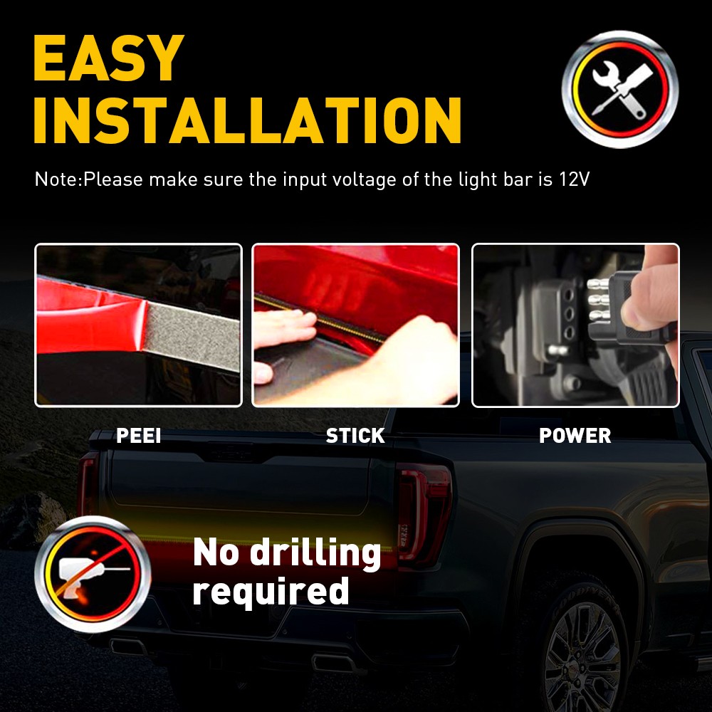 90-LED Tailgate Light Bar 60" Triple Row 5-Function Strip for Pickup Trailer SUV