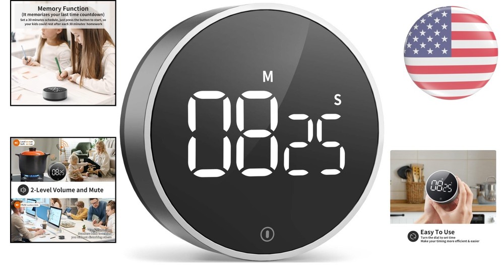 Large LED Digital Kitchen Timer - Magnetic, Adjustable Volume, Easy Use for All