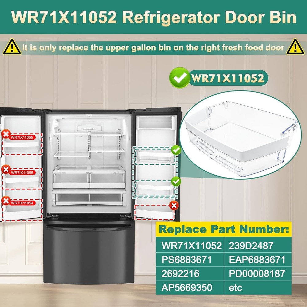 WR71X11052 Door Shelf Bin for GE Refrigerator Right Side Gallon Bin Replaceable