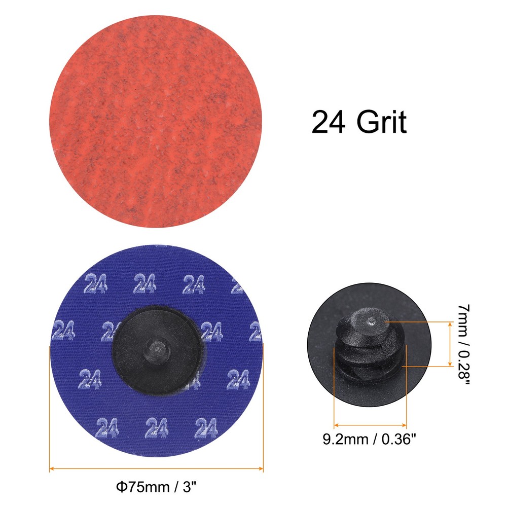 25pcs 3" 24 Grit Quick Change R-Type Sanding Discs Ceramic Grains Red Blue