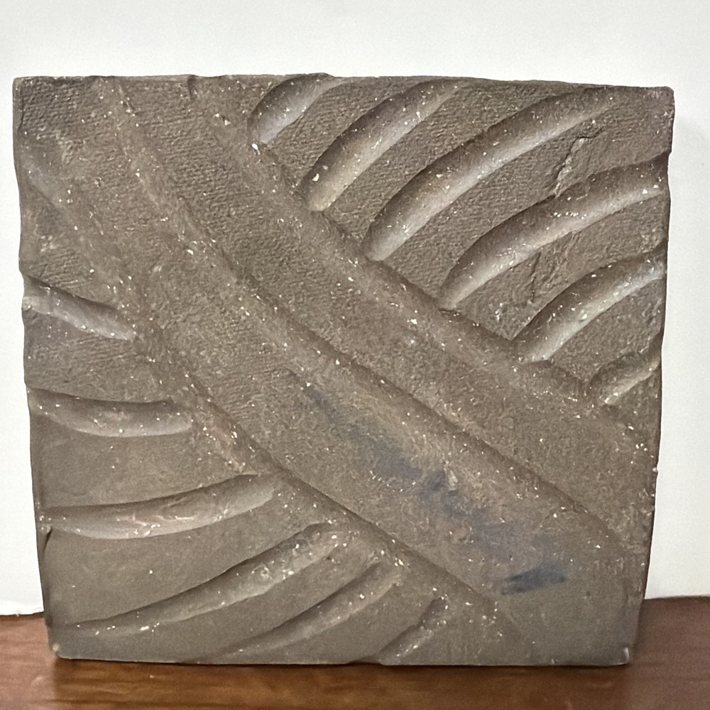 Vintage Handmade Hand Painted Pottery Stone Tile Signed